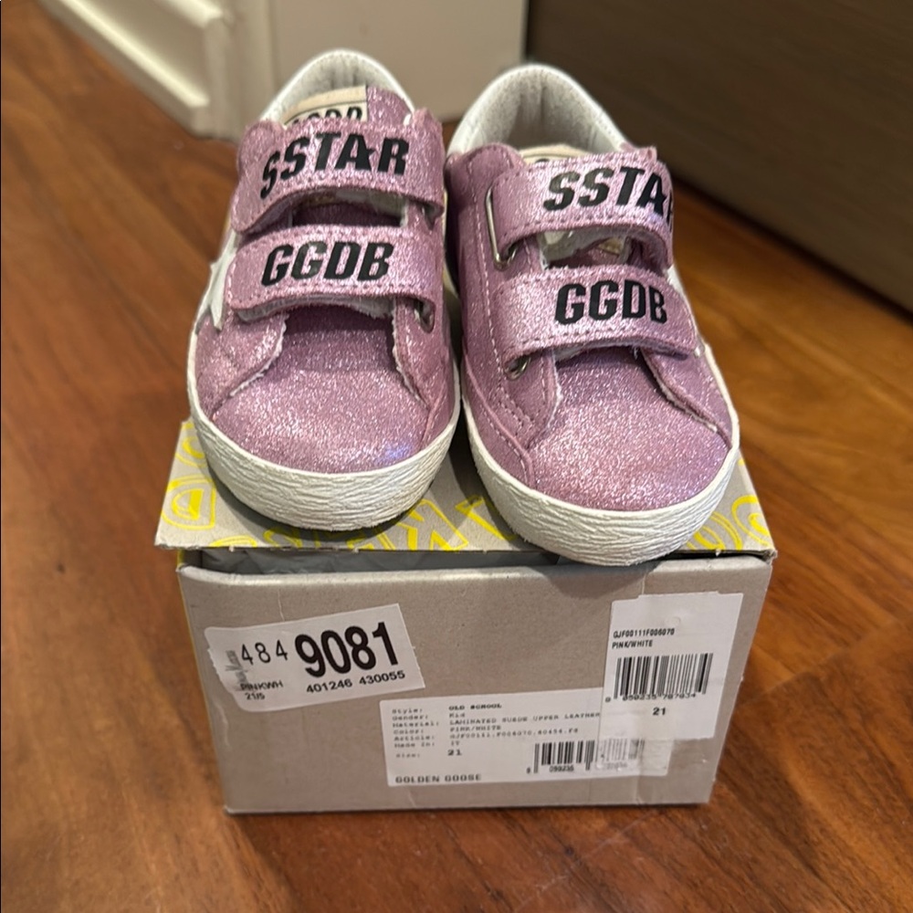 Golden Goose Pink Glitter Sneakers with Velcro Straps